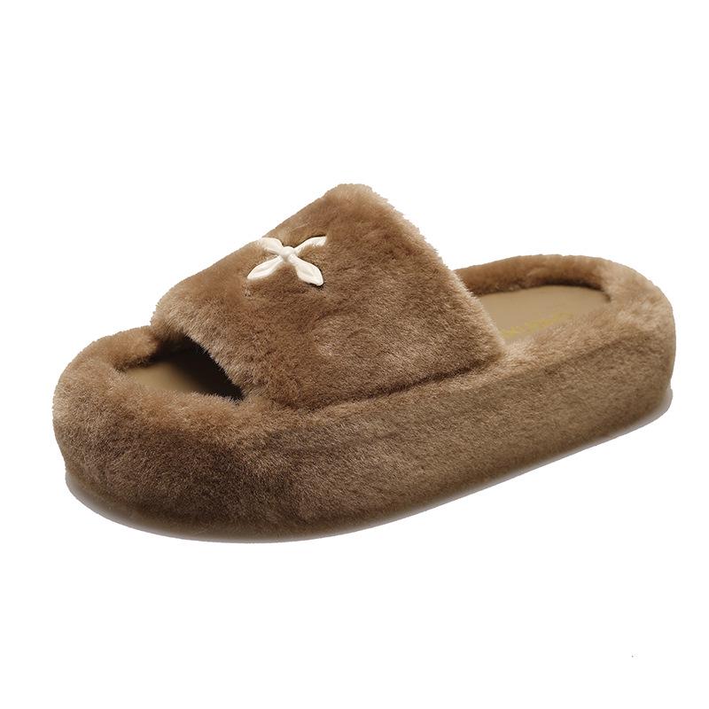 Women s 2025 Autumn/Winter Korean Style Thick-Soled Fur Cross Slippers 37 хаки