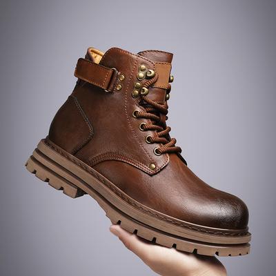 Bottes de Neige pour Homme en Cuir Vintage de Qualité Supérieure Mode Cuir Véritable Bottines Homme à Lacets Extérieur Bottes de Moto Chaussures de Marche