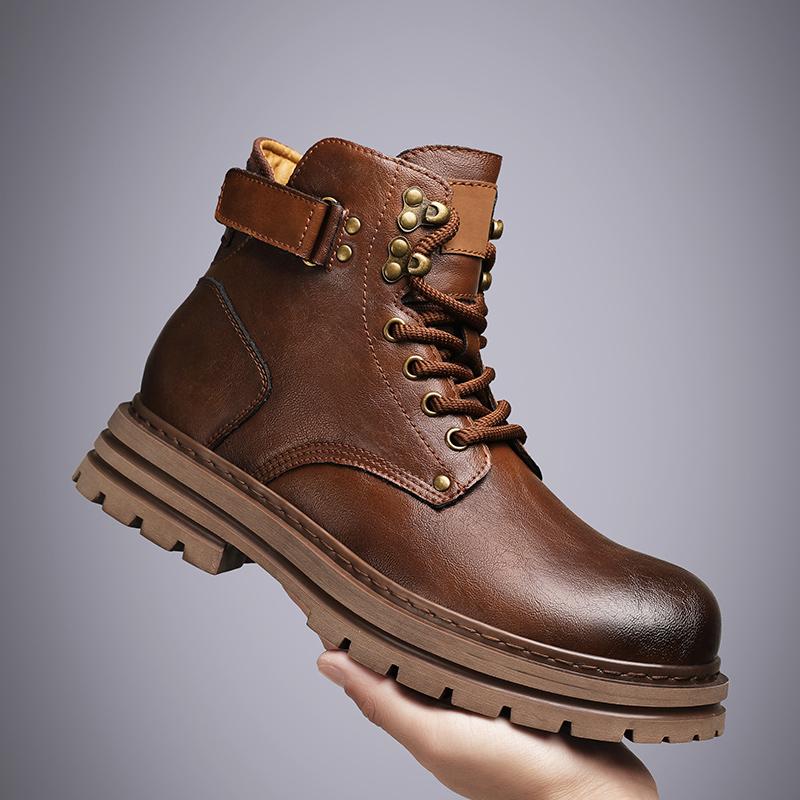 Fashion Top Quality Vintage Leather Men's Snow Boots Fashion Genuine Leather Man Ankle Boots Lace Up Outdoor Motorcycle Boots Walk Shoes