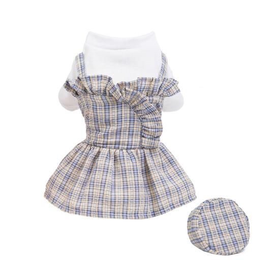 

2Pcs/Set Pet Clothes Plaid Design Skin-friendly Breathable Pet Dog Stap Dress Hat Kit for Summer XL серый