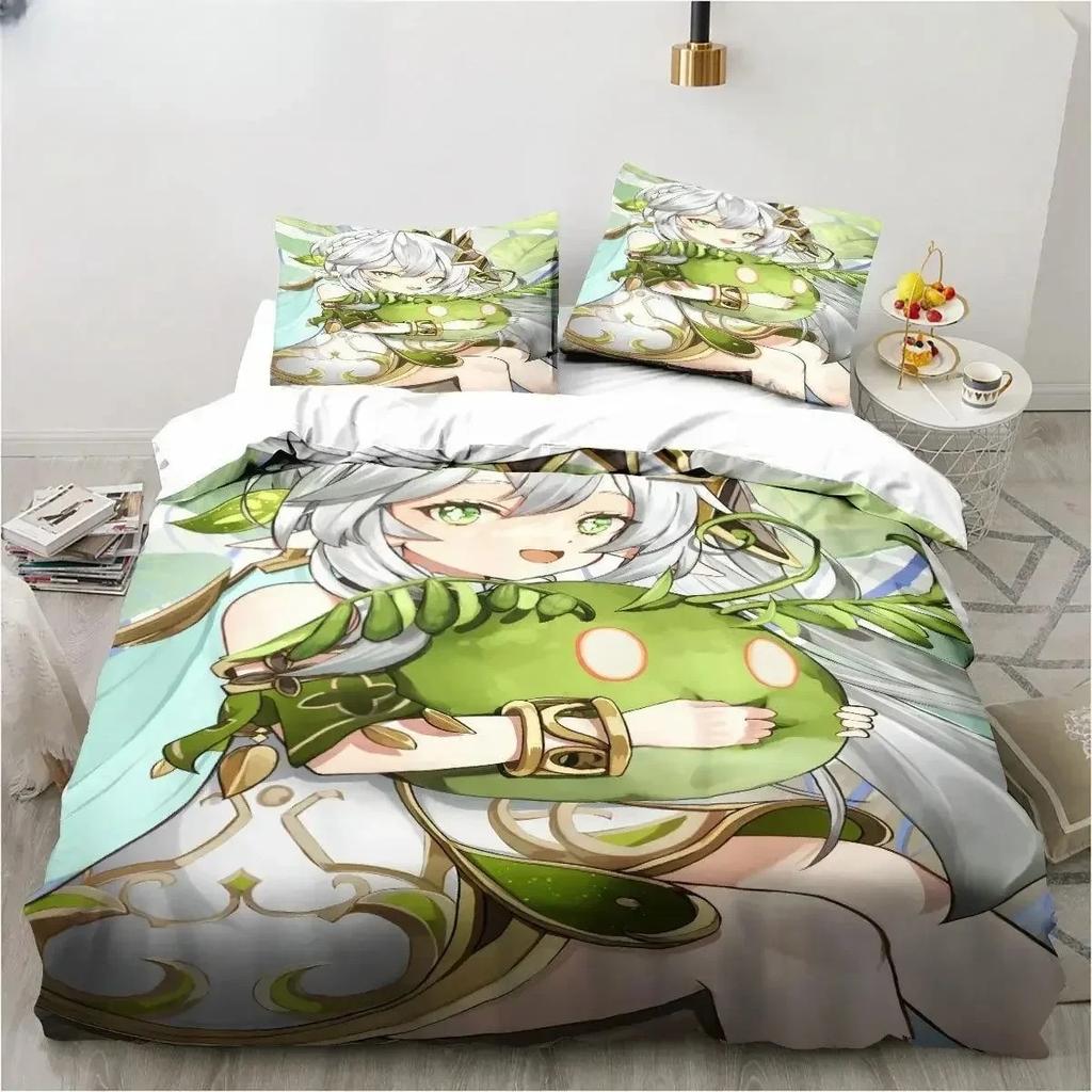 Comforter New Genshin Impact Nahida Kawaii Cute Cartoon Nahida King Twin Double Child Bedding Set Microfiber Or Polyester