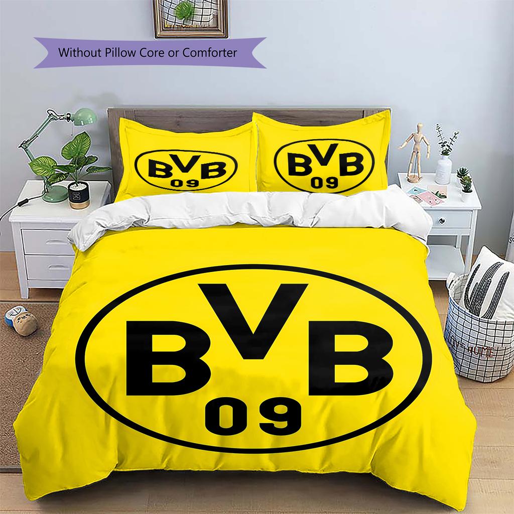 Lenjerie de pat cu model BVB, Set cu cuvertură, Husă cuvertură, Față de pernă, Cadou de casă pentru ziua de naștere (1 * husă de pilotă + 2 * fețe de pernă, fără miez)