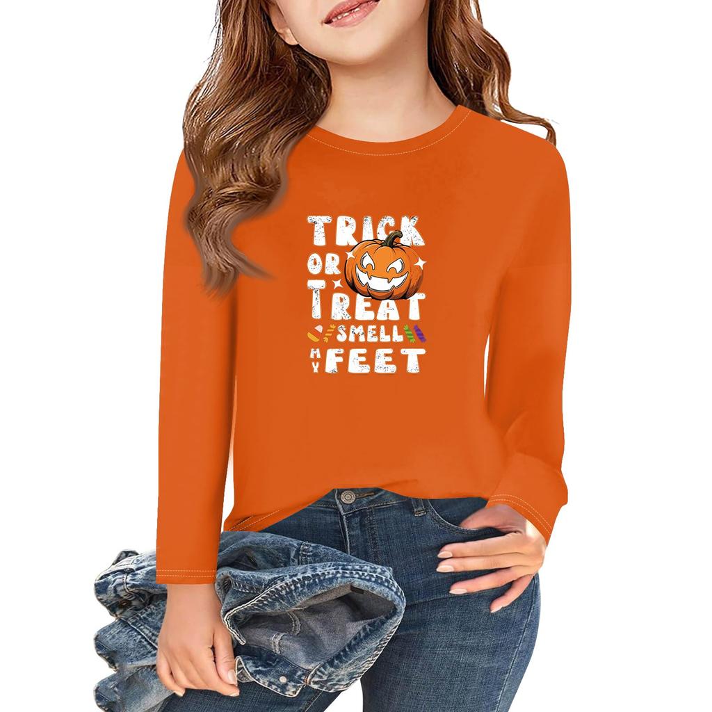 Girls Long Sleeve Halloween Day T Shirts Kids Fall Tops Crewneck Basic Tees 2-11Y