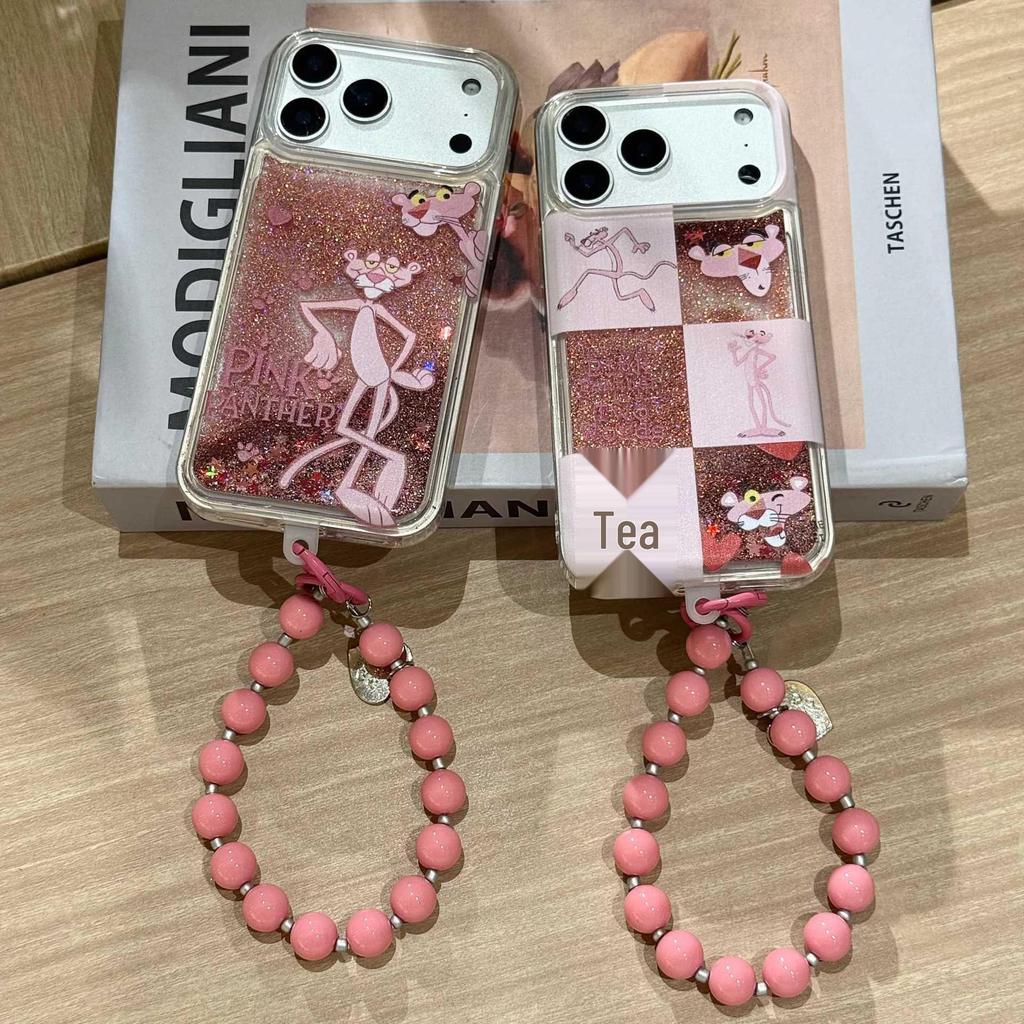 Pink Panther Glitter Cartoon Phone Case for iPhone 17 Pro Max