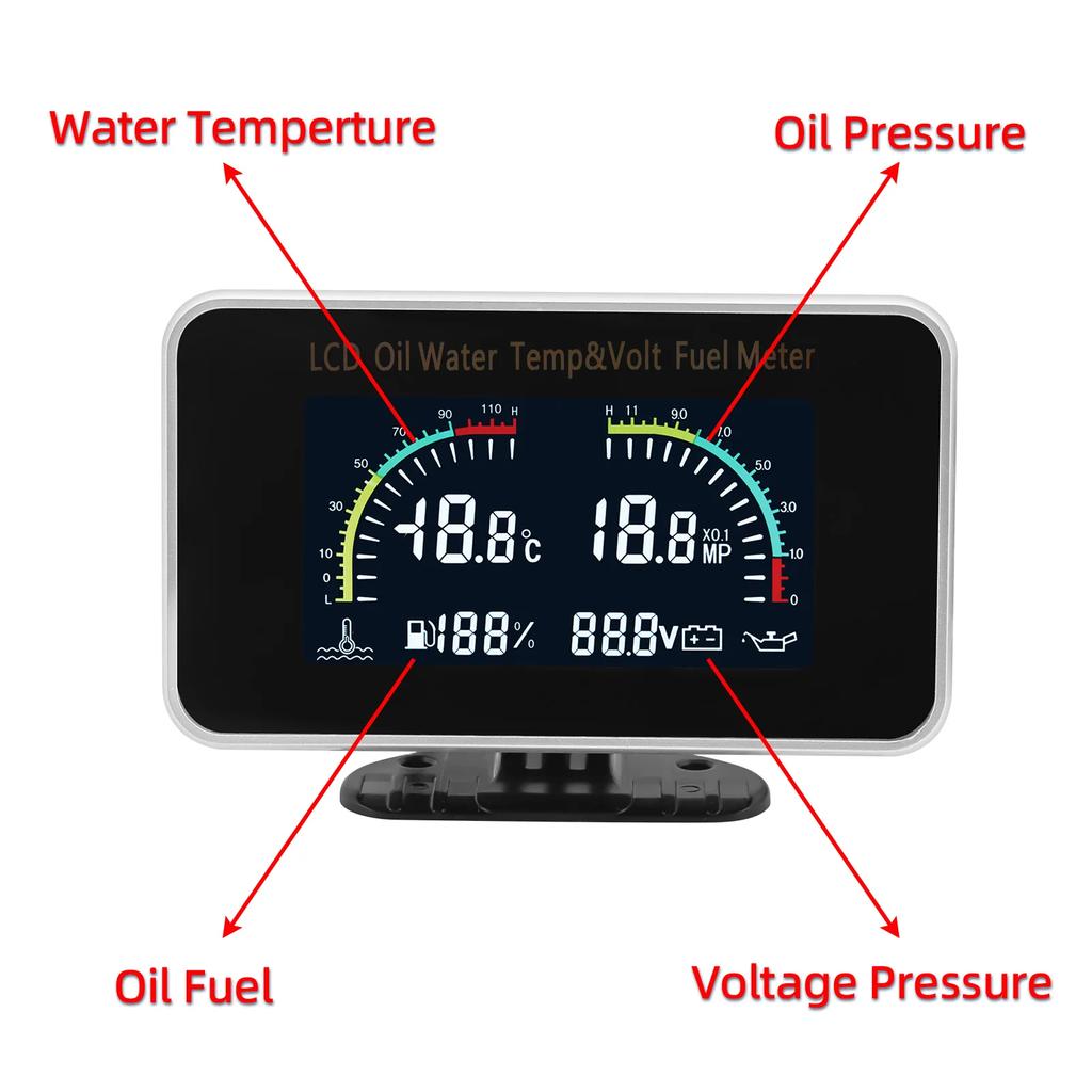 Multiple Combinations Car LCD Digital Gauge Oil Pressure Voltmeter Water Temperature Fuel Level Oil Temperature Meter For 12V