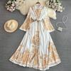 Frauen Palace Vintage Print Maxi Kleid Frühling Herbst Kleidung Lose Einreiher Lange Abendkleider