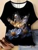 2026 Fashion 3D Butterfly Print T-Shirt for Women Summer Casual O-Neck Short Sleeve Tops Loose Summer Tees Y2k Woman Clothing