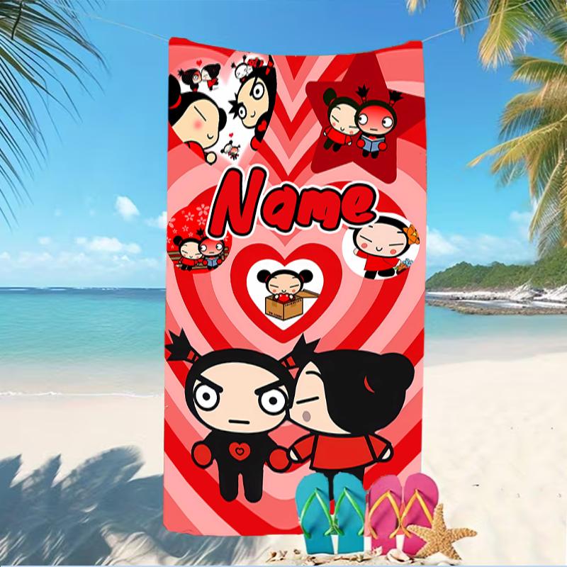 Customizable personalized beach towels Pucca themed designs.Suitable for the beach, yoga, sports;ideal as beach accessories
