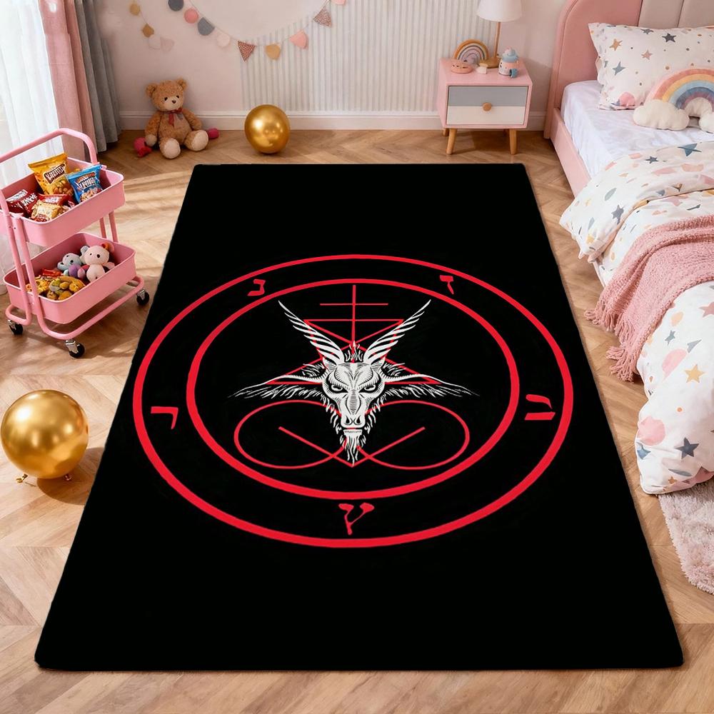 Dark Gothic Pentacle Ruby Accents Patterned Rug Nonslip Thick Carpet For Living Room Bedroom Hallway Home Decor Birthday Gift