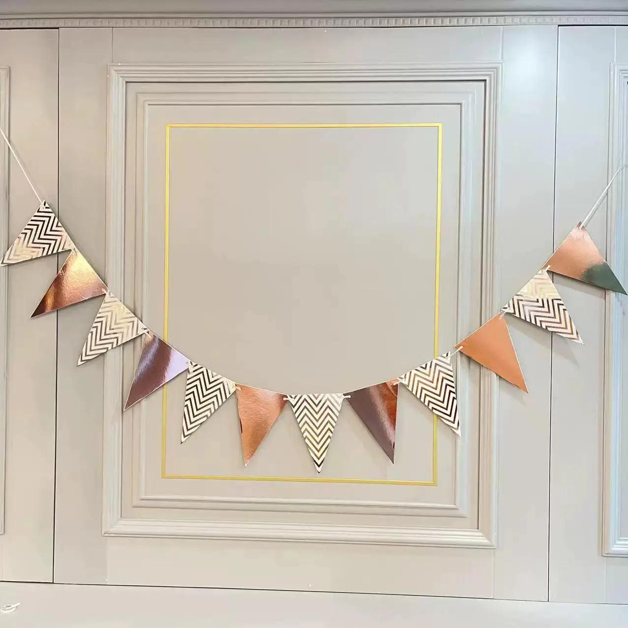 

12PCS, Triangular Flags, Hanging Triangular Flags, Used for Decorating Festivals, Weddings, and Birthday Parties розового золота