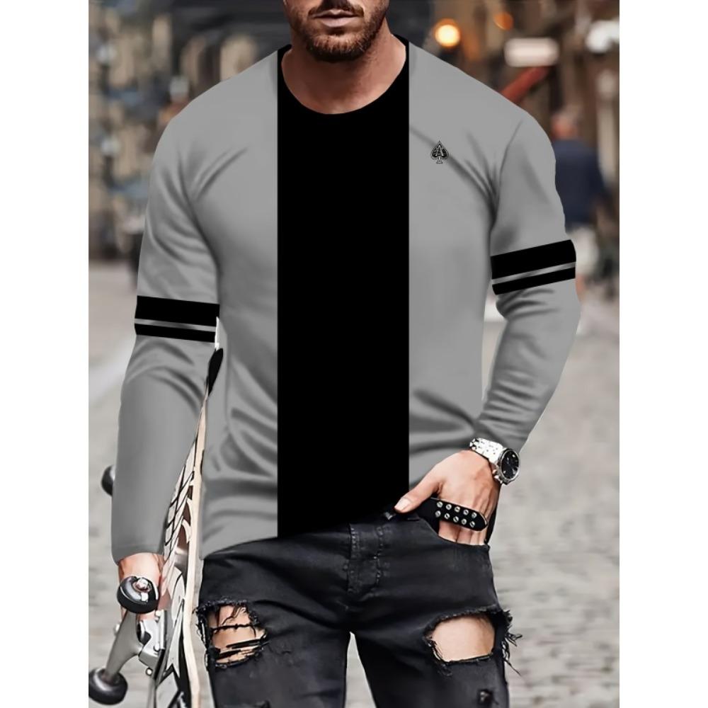 Skeleton Sheep Horn Pattern T-Shirt For Men Tiger Cat Deer 3D Printed T Shirts Autumn Casual Loose O-Neck Tops Tees Long Sleeves