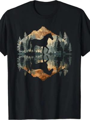 100% Pure Cotton, Mashan Reflection Small Horse Natural Wildlife Pattern Printed
