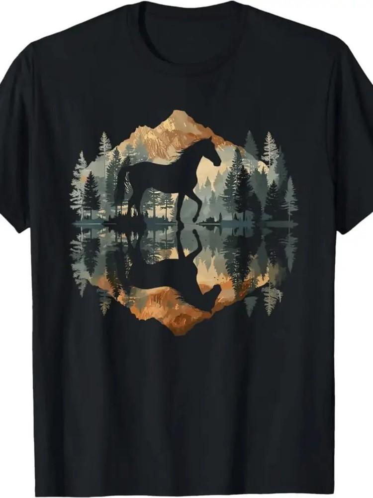 

100% Pure Cotton, Mashan Reflection Small Horse Natural Wildlife Pattern Printed 4XL