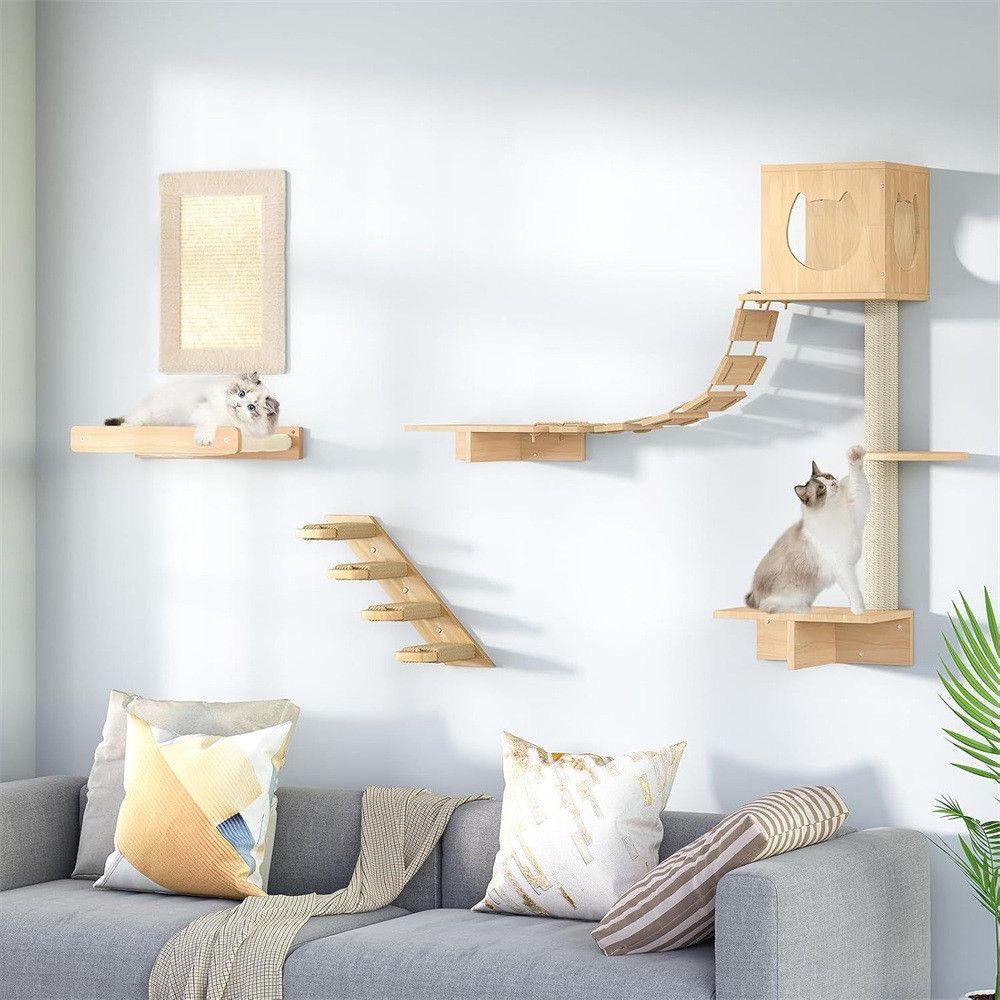Wall-mounted Cat Climbing Frame 100cm Cat Climbing Ladder Hammock Activity Sisal Cat Grab Post Cat Pedal Indoor Cat House