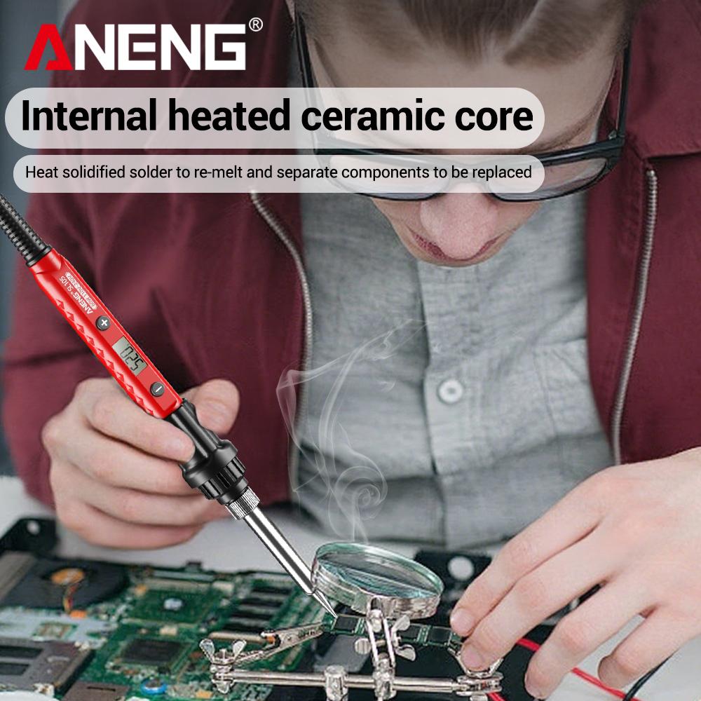 Portable ANENG SL105 Digital Electric Soldering Iron 60W Adjustable Temperature 180℃-520℃ Ceramic Heating Core 110-240V Welding Solder Iron for Home
