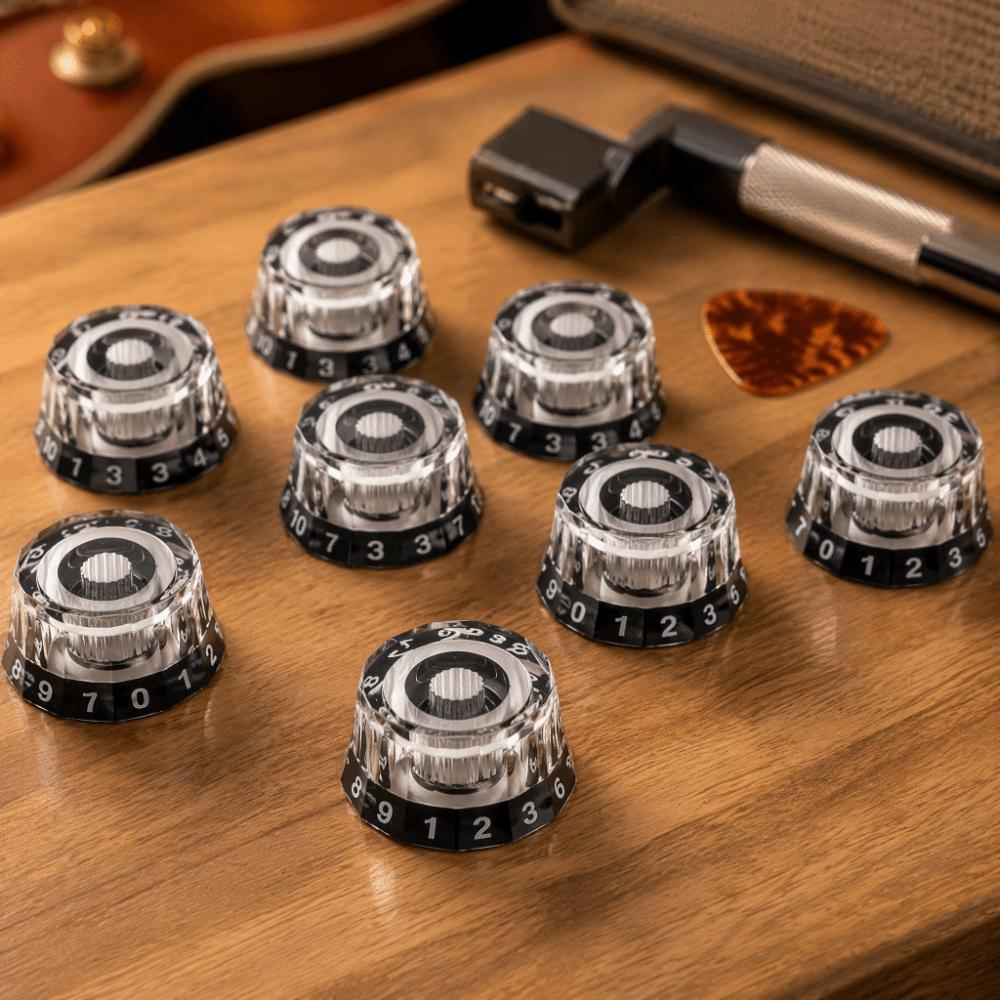 8PCS ABS Guitar Volume Knob Transparent-Black Guitar Parts Accessories For Electric Guitar