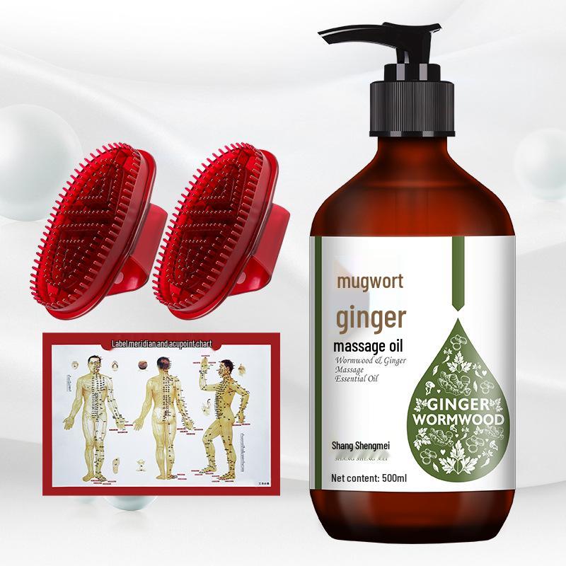 Zázvor Pelyněk Masážní olej na celé tělo a obličej s tepelnou terapií pro meridiány, Gua Sha a úlevu ramen/krku.