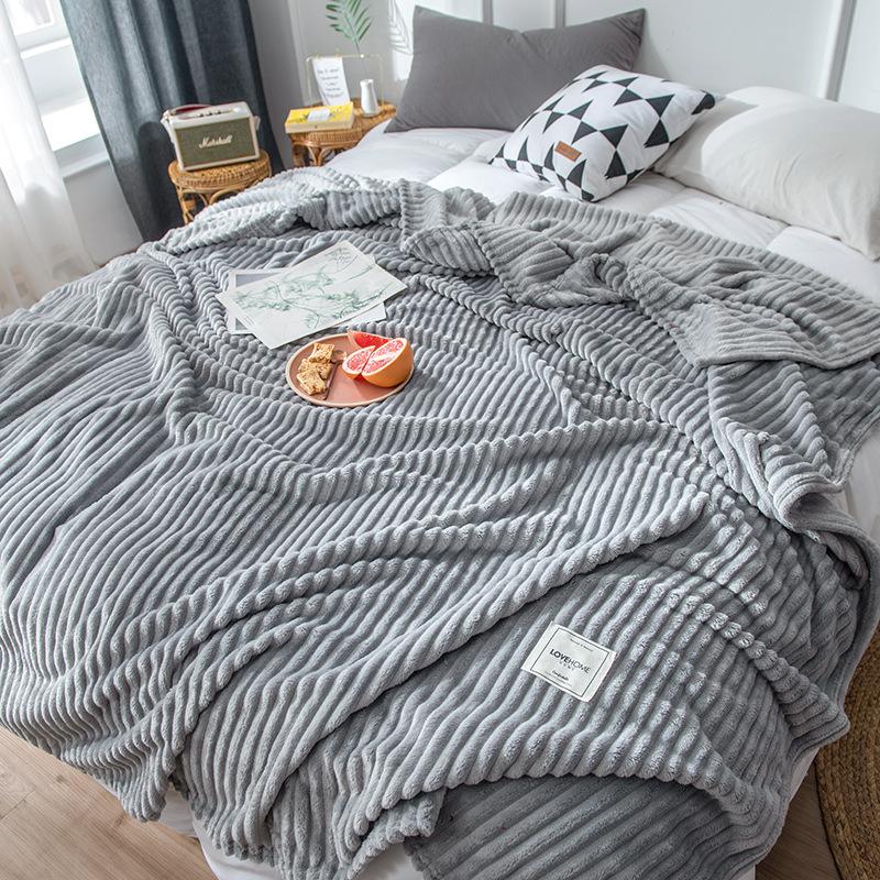 Striped Blanket Milk Velvet Blanket Warm Blanket Nap Blanket Sofa Blanket Coral Flannel Air Conditioning Blanket Super Soft Blanket