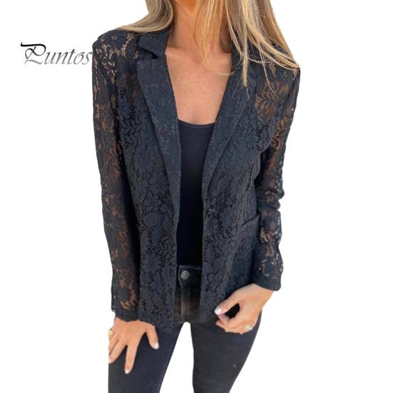 

Женский пиджак с кружевным дизайном, лацканами, длинным рукавом, однотонный, элегантный пиджак, деловая верхняя одежда, повседневная одежда 3XL