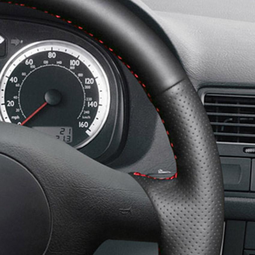 Black Faux Leather Car Steering Wheel Cover for Volkswagen VW Golf 4 (IV) Passat Polo Bora 1997-2005 Seat Leon MK1 Toledo 1998-2005