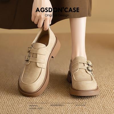 Augustine Slipper Damen Herbst 2025 neue Retro Dicke Ferse Einzelne Schuhe Japanischer Britischer Stil jk kleine Lederschuhe