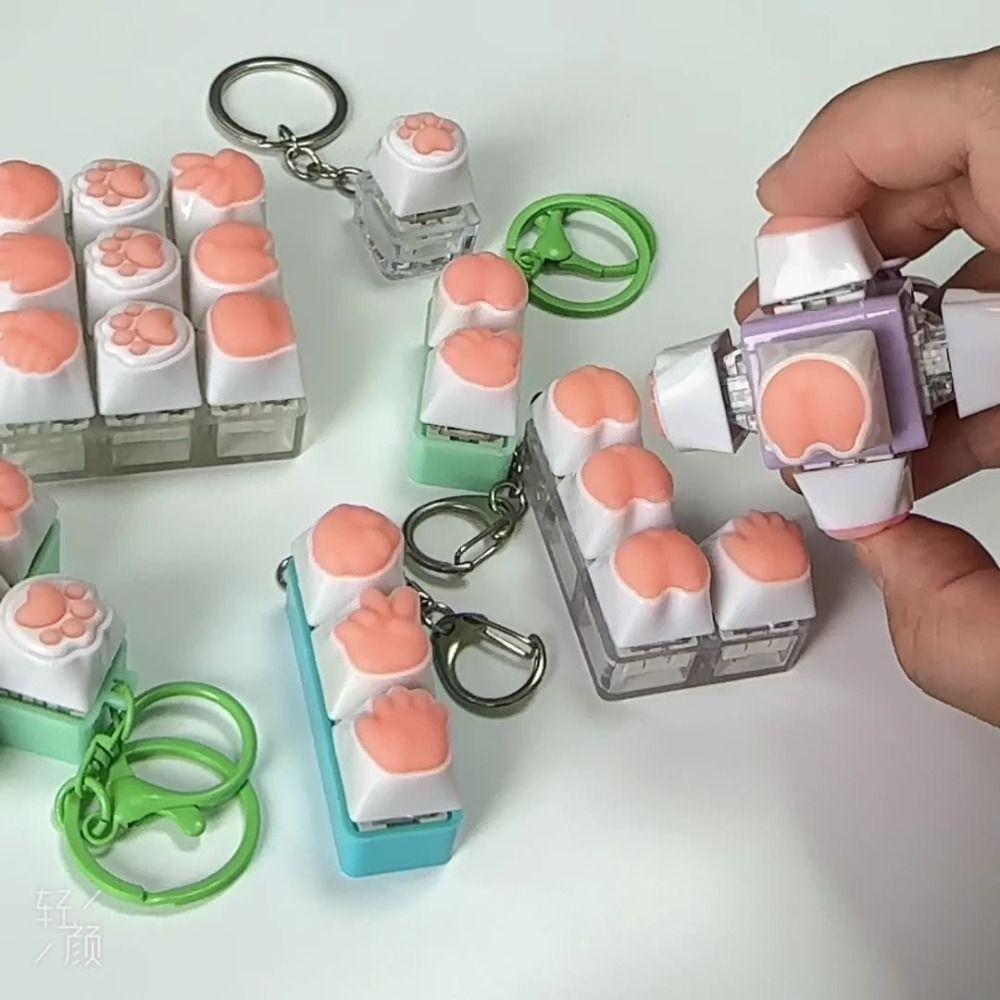 Decompression Keyboard Key Fidget Keychain DIY Keycaps Keyboard Key Toy Clicker Toy  Stress Relief