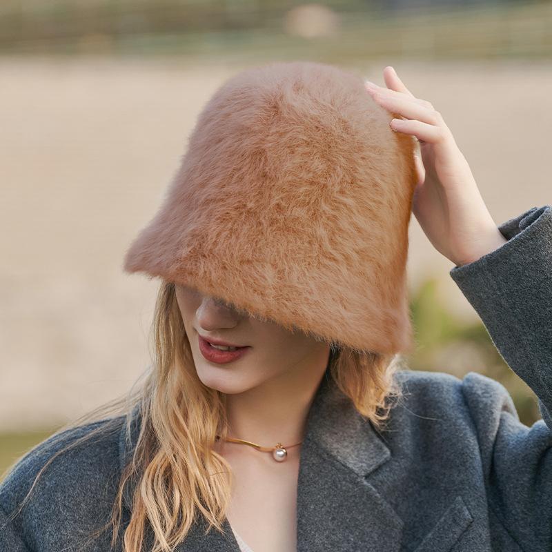 Autumn and winter new imitation rabbit fur bucket hat women's fashion street shot warm hat thickened dome versatile fisherman hat