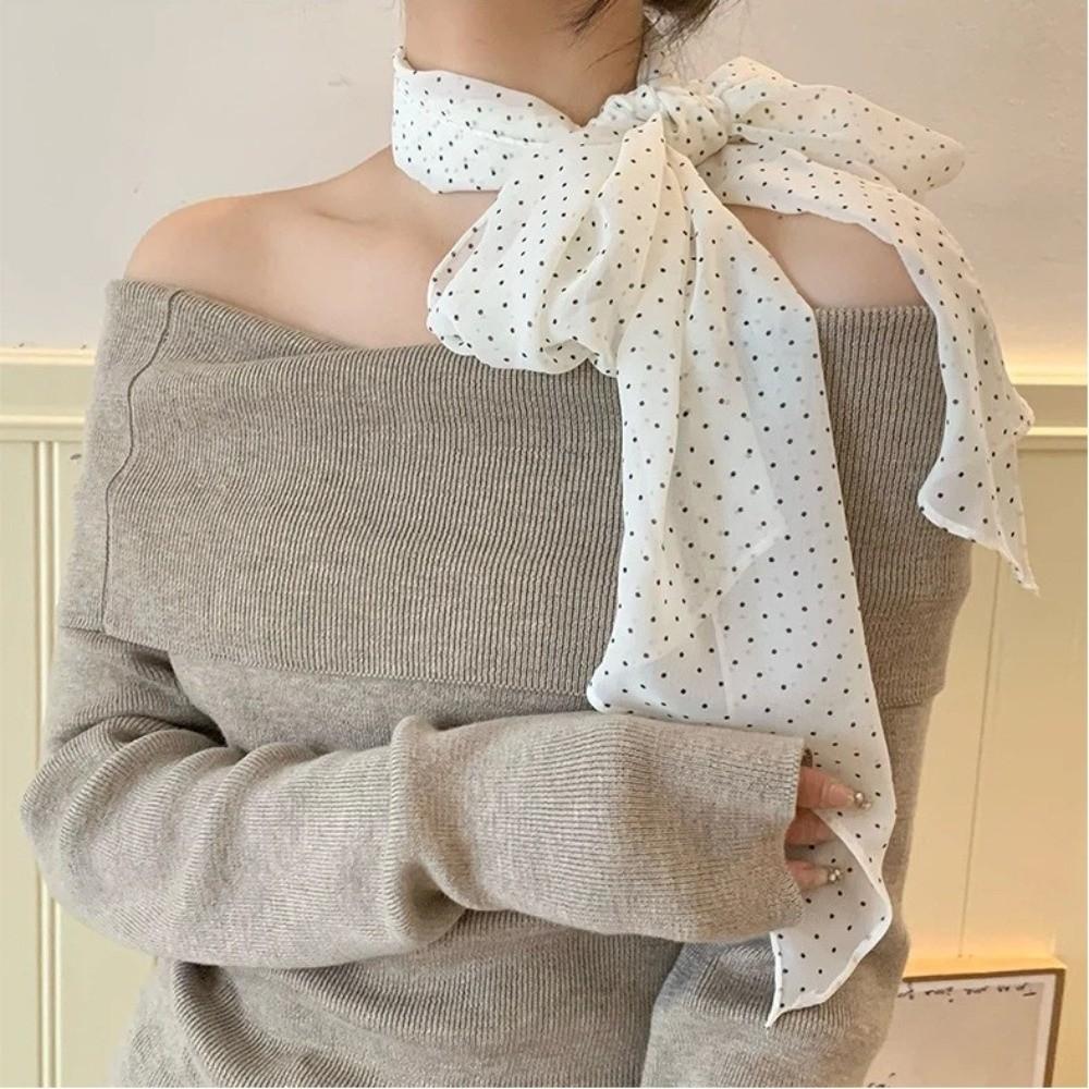 Fashion Headband Polka Dot Scarf Chiffon Multifunction Elegant Ribbon Polka Dots Thin Head Scarf Women
