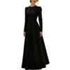 Damen Farb-Langarm-Rundhals-Kleid mit Reißverschluss am Rücken für den Herbst Elegant
