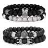 8Mm Black Matte Crown Bracelet Hexagonal Zircon Inlaid Four-piece Bracelet Gold Crown Black Matte Bracelet
