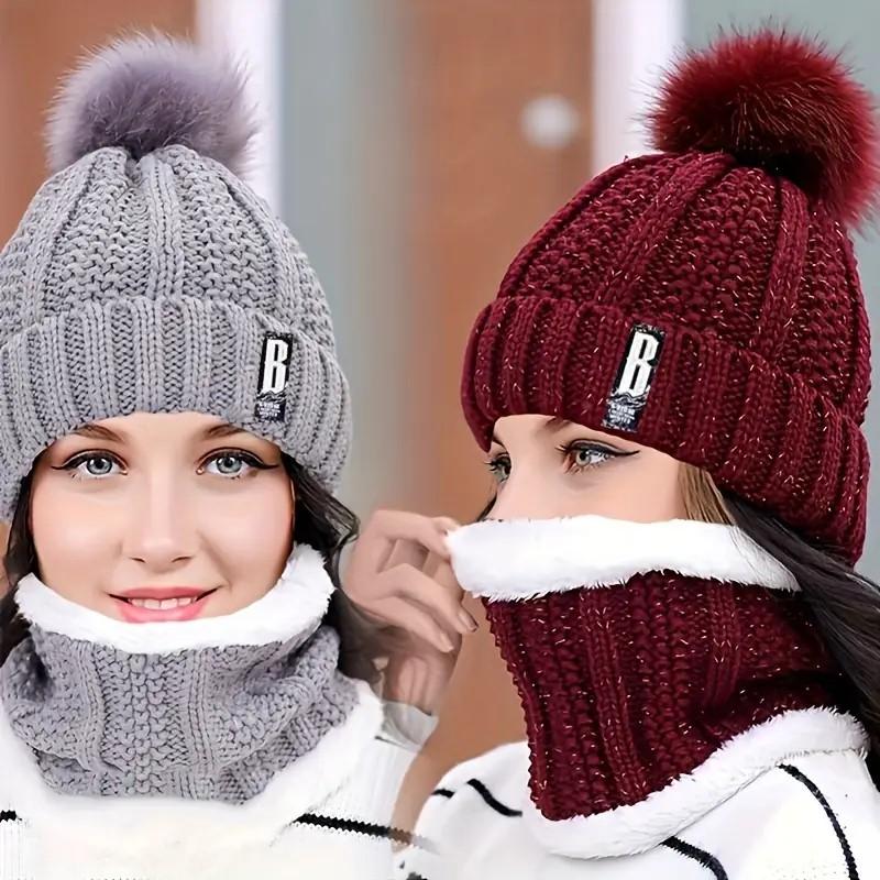 2Pcs Winter Hat Set Thickened Plush Windproof and Cold-Proof Casual Warm Hats with Scarf Winter Accessory