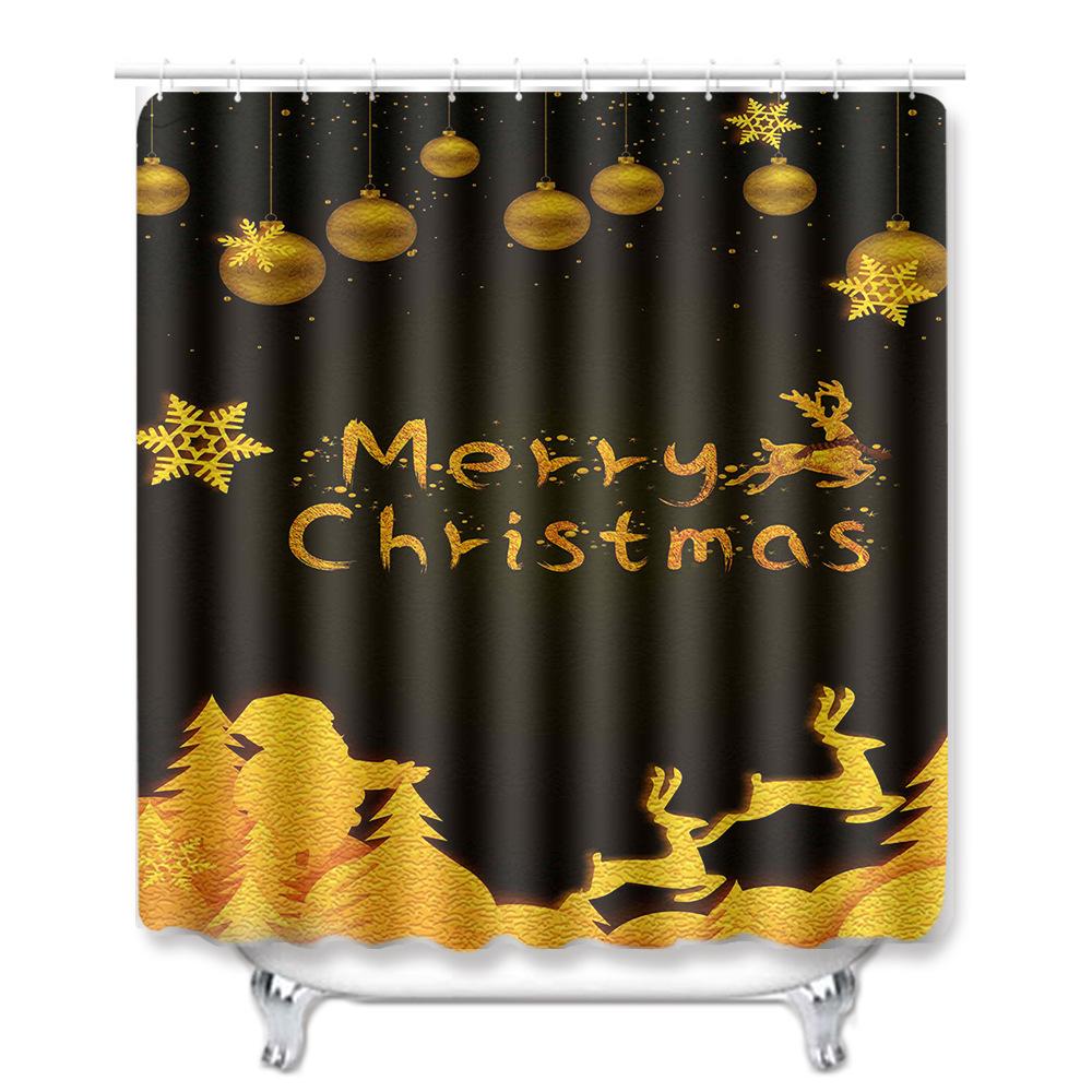 Christmas Bathroom Non-Slip Doormat Bathroom Waterproof Shower Curtain Toilet Floor Mat Four-Piece Shower Room Absorbent Carpet