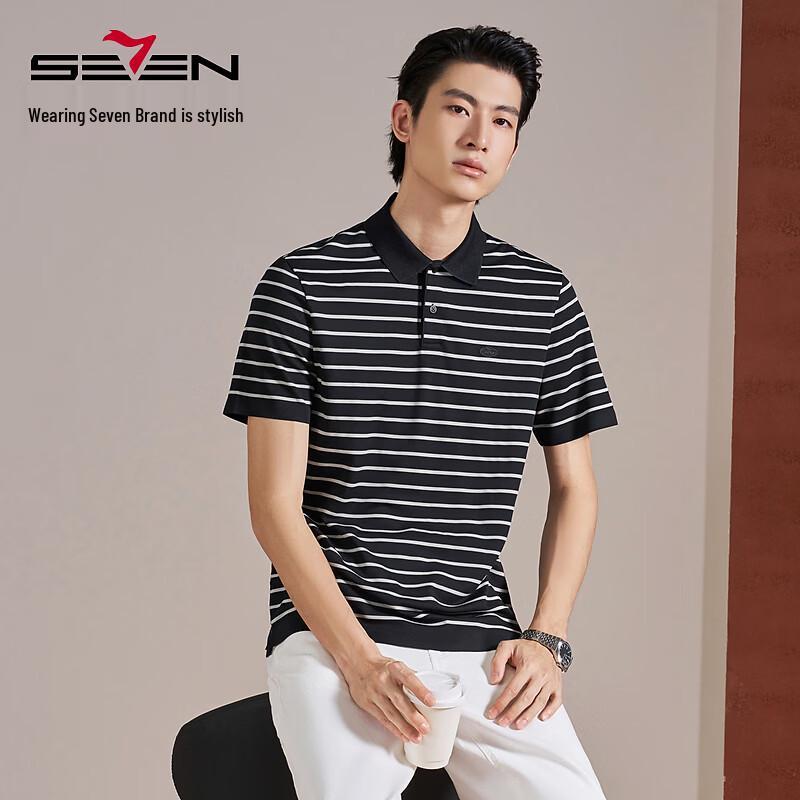 SEVEN Men's Seamless Striped Short-Sleeve Polo Shirt