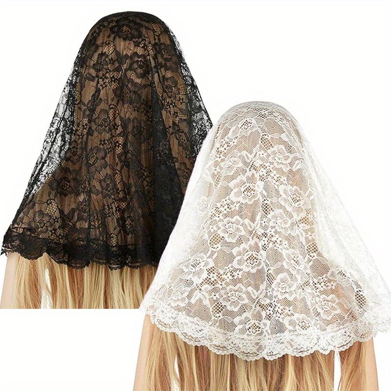 White/Black Catholic Woman Spanish Style Rose Lace Church Veils Head Covering Lace Edge Head Wedding Accessories