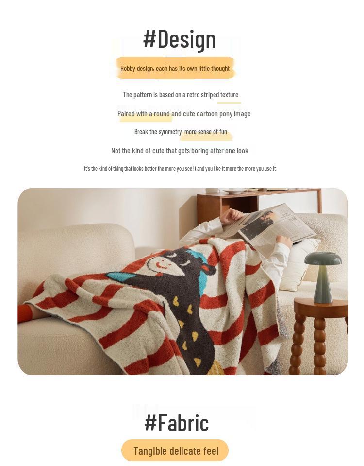 New Dark Horse Wavy Knit Throw Blanket - Cute & Fun for Office Naps, Sofas, or Decor.
