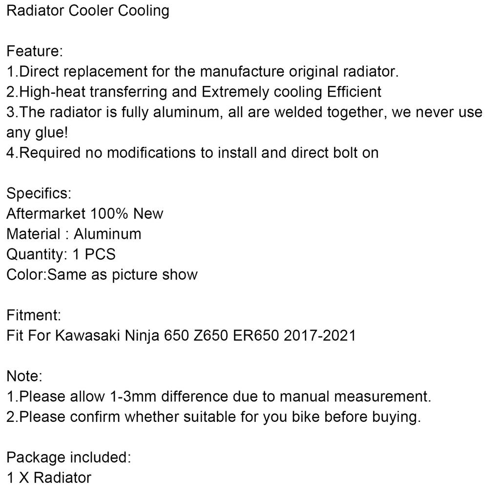 Radiator Cooler Cooling Fit For Kawasaki Ninja 650 Z650 ER650 2017-2023