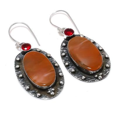 Natural Mookaite, Garnet Gemstone 925 Sterling Silver Earring 2.21" P2M85