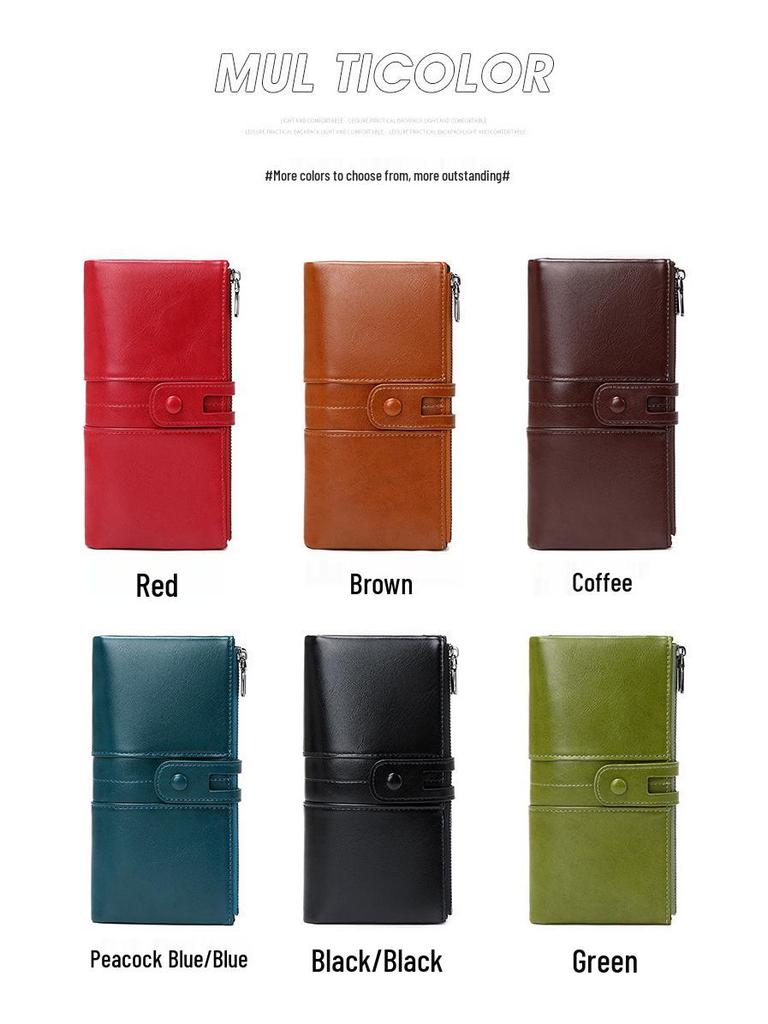 Women's RFID Retro Long Wallet: Large Capacity, Multi-Card Slot & Snap Button Closure Coin Purse