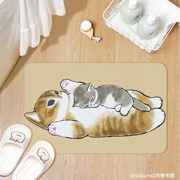 Cute cartoon cat diatom mud bathroom floor mat, water absorption, non-slip and quick-drying toilet, toilet door floor mat carpet