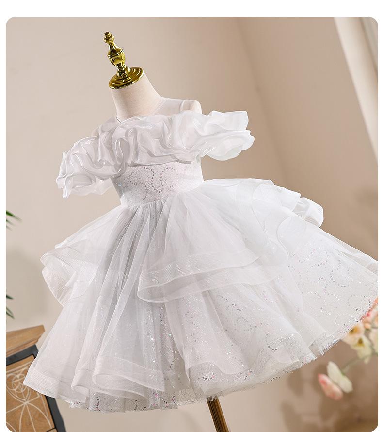 Girls' Formal Flower Girl Princess Dress with Sequined Puffy Skirt - Ideal for Piano Performances