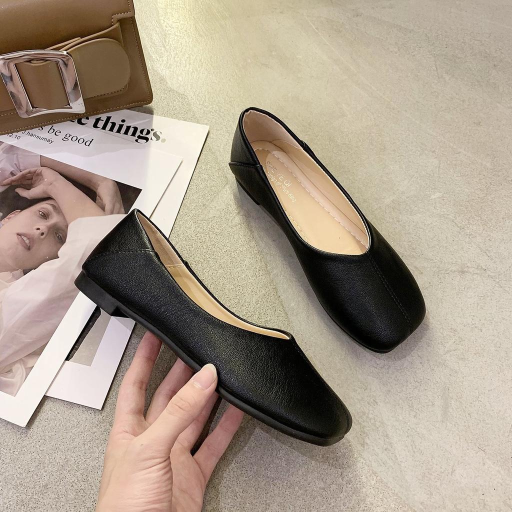 Shallow Mouth Square Head Single Shoes Women's 2024 Spring and Autumn New Versatile Internet Celebrity Flat Lazy One Pedal Doudou Shoes Summer