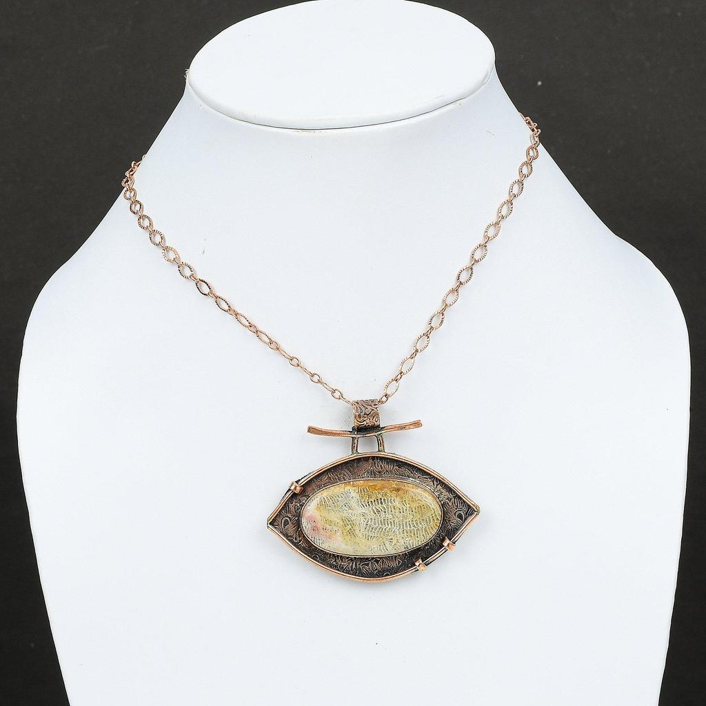 Fossil Coral Pendant Copper Pendant Gemstone Pendant Women Pendant Oxidized Copper Jewelry Gift For Bridal Wedding Jewelry Handmade Pendant