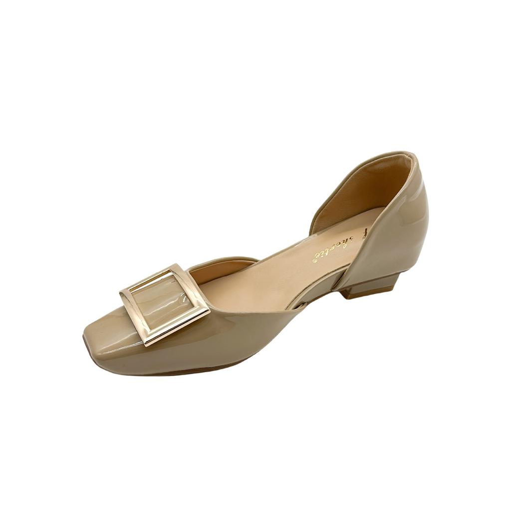 Height increase 6cm classic four-season rv square buckle hollow single shoes women's 25 new temperament square head patent leather sandals outer wear