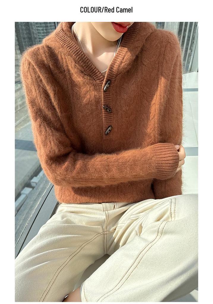 Autumn & Winter Women's Mink Velvet Knit Twist Hoodie - Heavyweight, Loose Fit, Casual Cashmere Sweater
