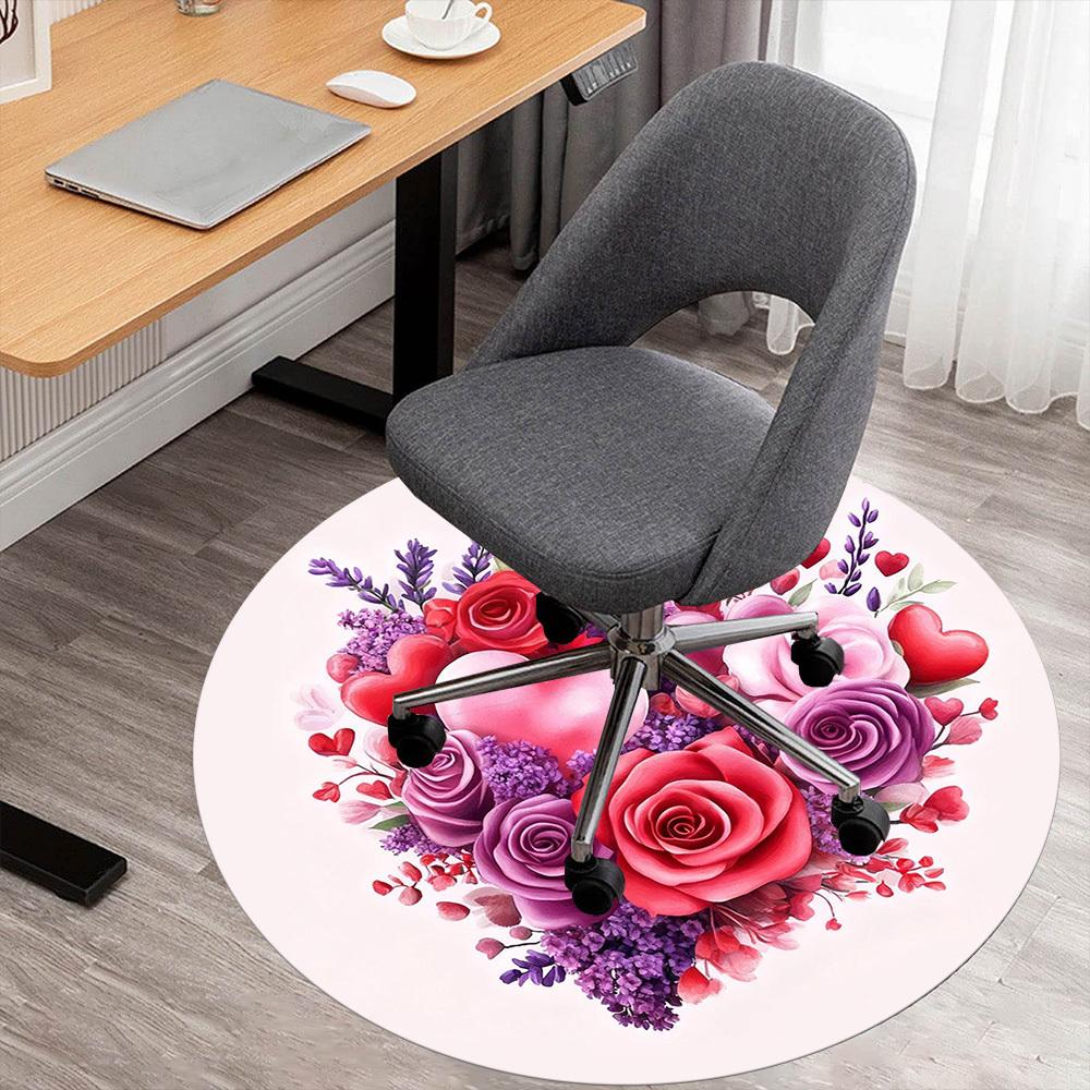 1 st Hjärta Blommor Rund Stolmatta Kontorsmatta - Halkfri, Golvmatta för Kontor, Sovrum, Perfekt Heminredningspresent c0112029