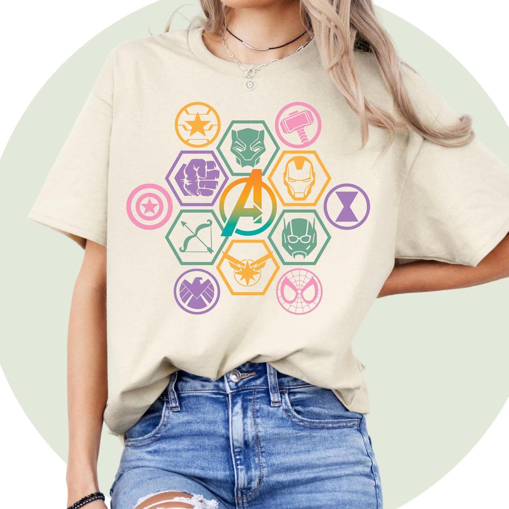 Womens Vintage Avengers Superhero T Shirt Streetwear Pure Cotton Short Sleeve Unisex Oversized Loose Casual Stylish
