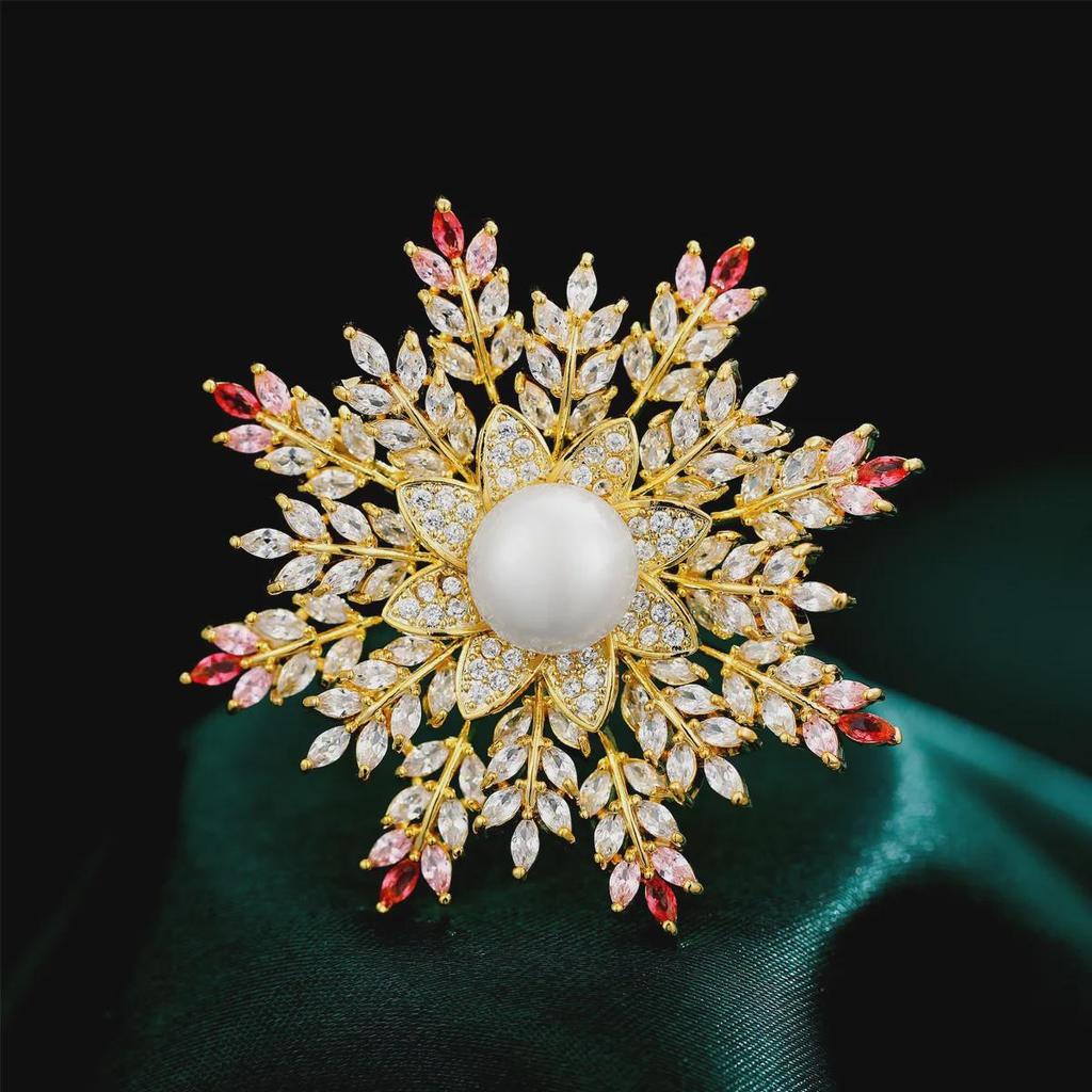 Luxurious South Korean Snowflake Brooch with Zircon Inlaid Diamonds – Elegant Corsage Pin for Suits and Coats.