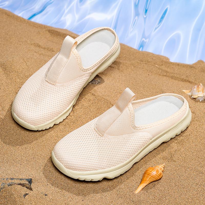 36-46 Unisex Slippers Men's Half Slippers Mesh Meter-breathable Men's Black Mueller Shoes