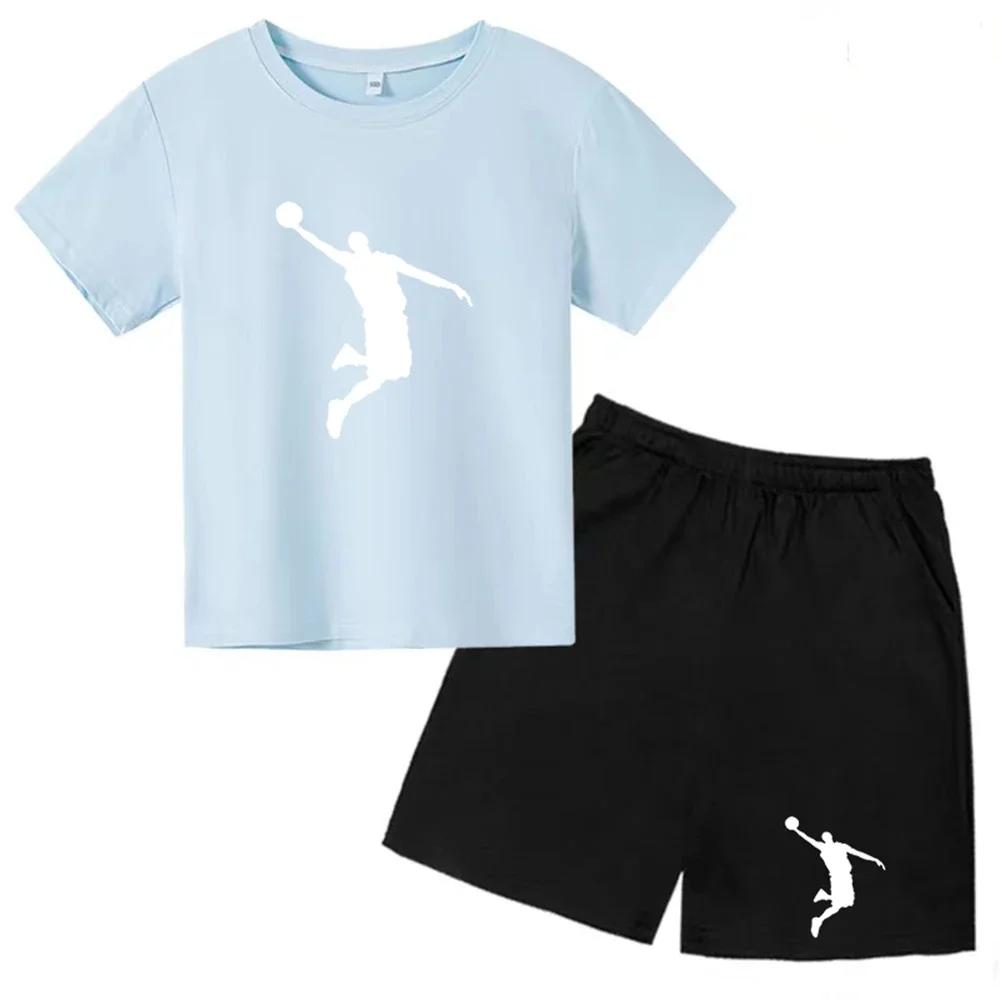Kinderbekleidung Jungen Mädchen T-Shirt Set 3-12 Jahre Kleinkind Oberteile Shorts Druck Basketball Mode Freizeitmarke Sommerbekleidung