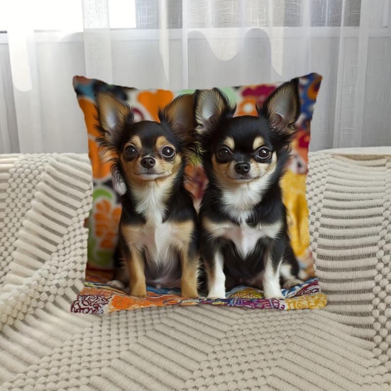 Chihuahua Puppies Cushion Covers Chair Living Room Pillowcase Cozy Zipper Sofa Pillow Covers Bedroom Indoor Home Decor